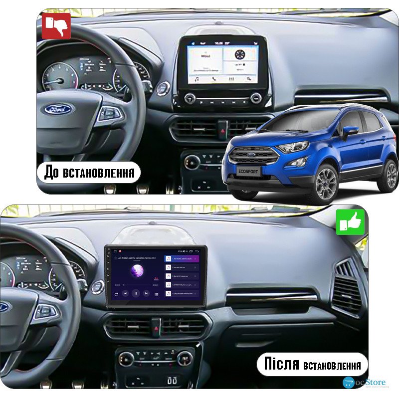 Штатная магнитола Lesko для Ford EcoSport I Рестайлинг 2017-н.в. экран 10" 4/64Gb CarPlay 4G Wi-Fi GPS Prime