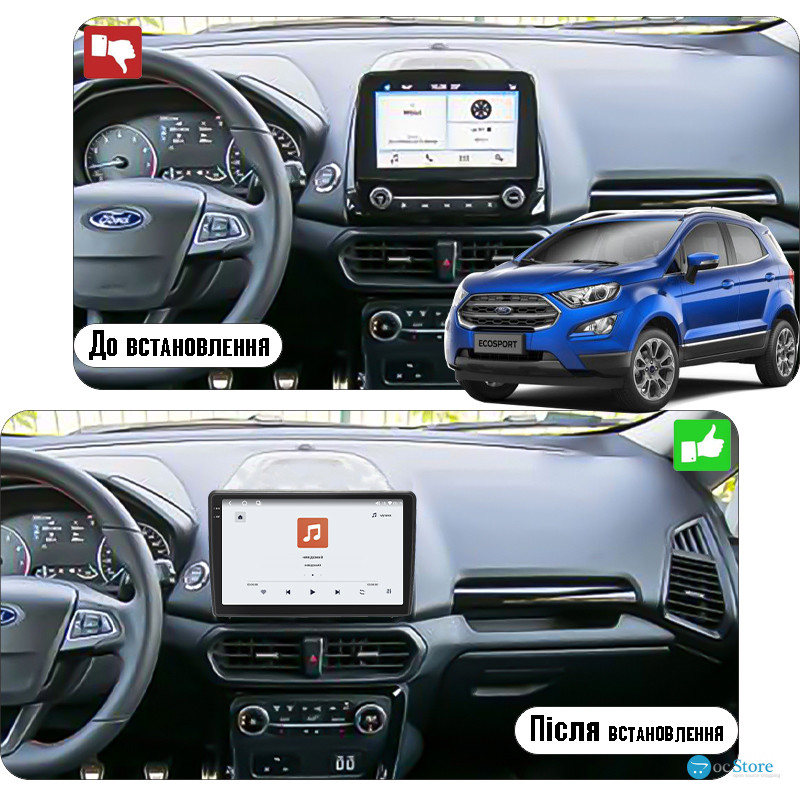 Штатная магнитола Lesko для Ford EcoSport I Рестайлинг 2017-н.в. экран 10" 4/64 QLED CarPlay 4G Wi-Fi GPS 360 Prime