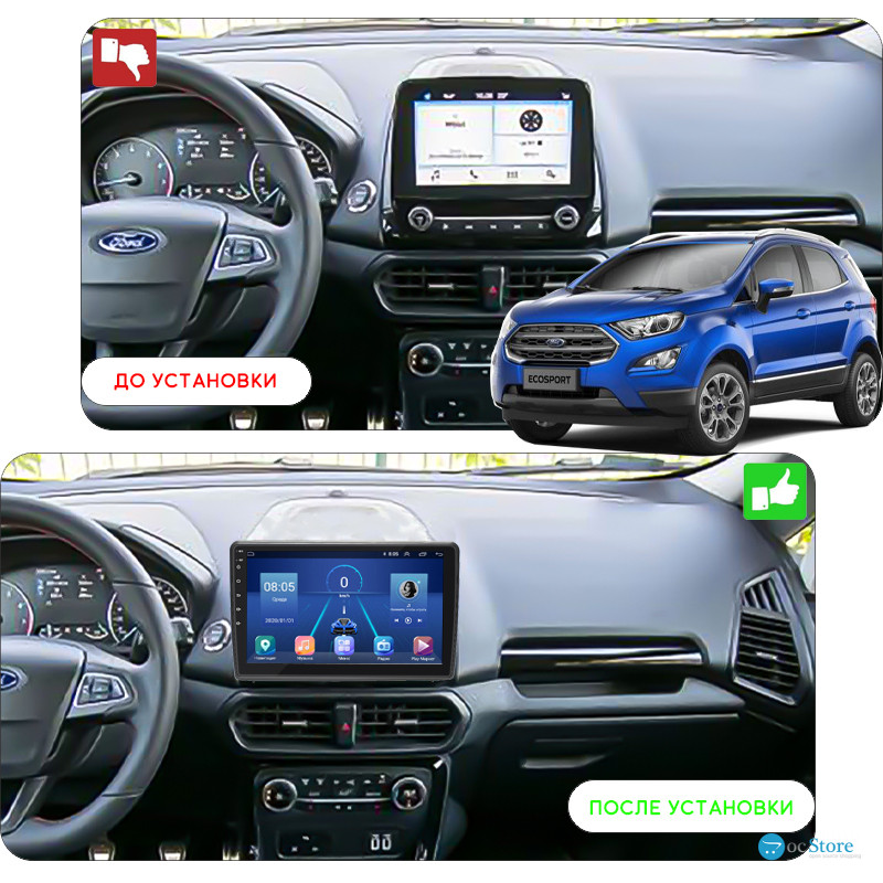Штатная магнитола Lesko для Ford EcoSport I Рестайлинг 2017-н.в. экран 10" 2/32Gb 4G Wi-Fi GPS Top