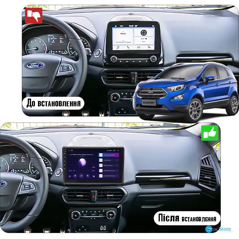 Штатная магнитола Lesko для Ford EcoSport I Рестайлинг 2017-н.в. экран 10" 4/32Gb 4G Wi-Fi GPS Top
