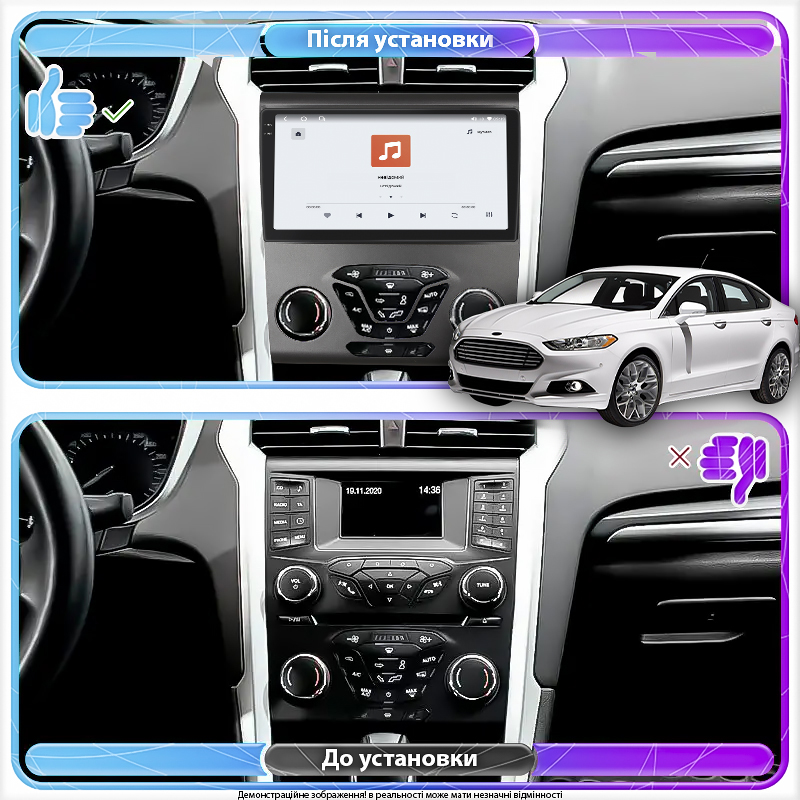 Штатная магнитола Lesko для Ford Fusion (North America) II 2012-2016 экран 9" 4/64 QLED CarPlay 4G Wi-Fi GPS 360 Prime