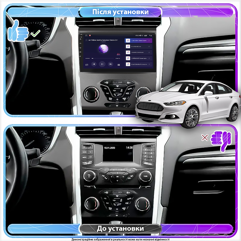 Штатная магнитола Lesko для Ford Fusion (North America) II 2012-2016 экран 9" 4/64Gb 4G Wi-Fi GPS Top