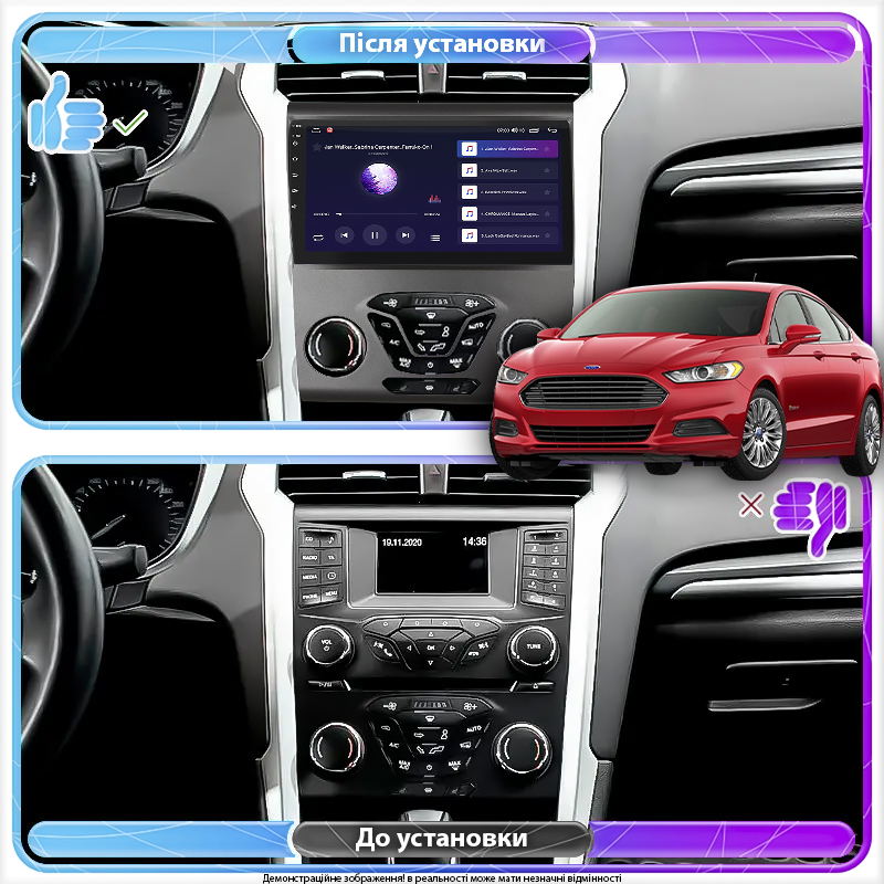 Штатная магнитола Lesko для Ford Fusion (North America) II Рестайлинг 2016-2020 экран 9" 4/64Gb CarPlay 4G Wi-Fi GPS Prime