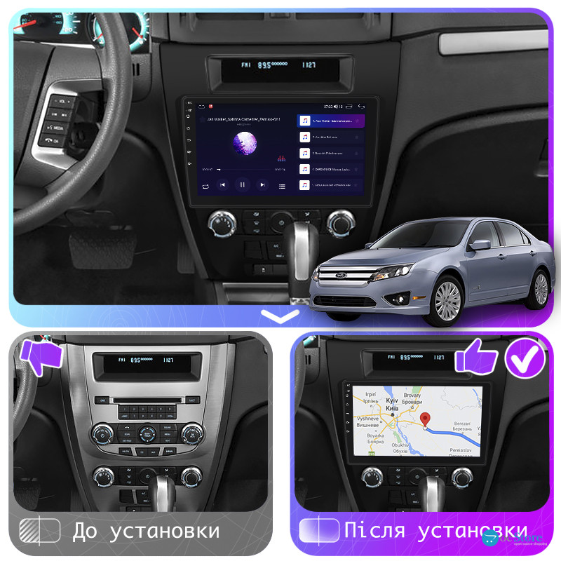 Штатная магнитола Lesko для Ford Fusion I Рестайлинг 2009-2012 экран 10" 2/32Gb Wi-Fi GPS Base