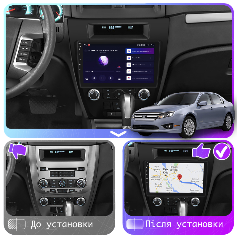 Штатная магнитола Lesko для Ford Fusion I Рестайлинг 2009-2012 экран 10" 4/64Gb 4G Wi-Fi GPS Top