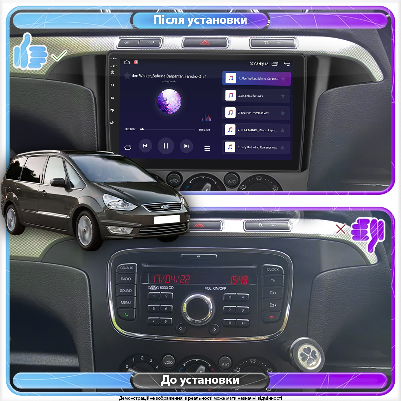 Штатная магнитола Lesko для Ford Galaxy II Рестайлинг ver 2 2010-2015 экран 9" 2/32Gb Wi-Fi GPS Base
