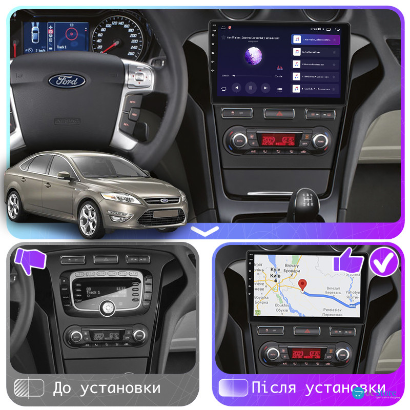 Штатная магнитола Lesko для Ford Mondeo IV Рестайлинг 2010-2014 экран 10" 1/16Gb Wi-Fi GPS Base