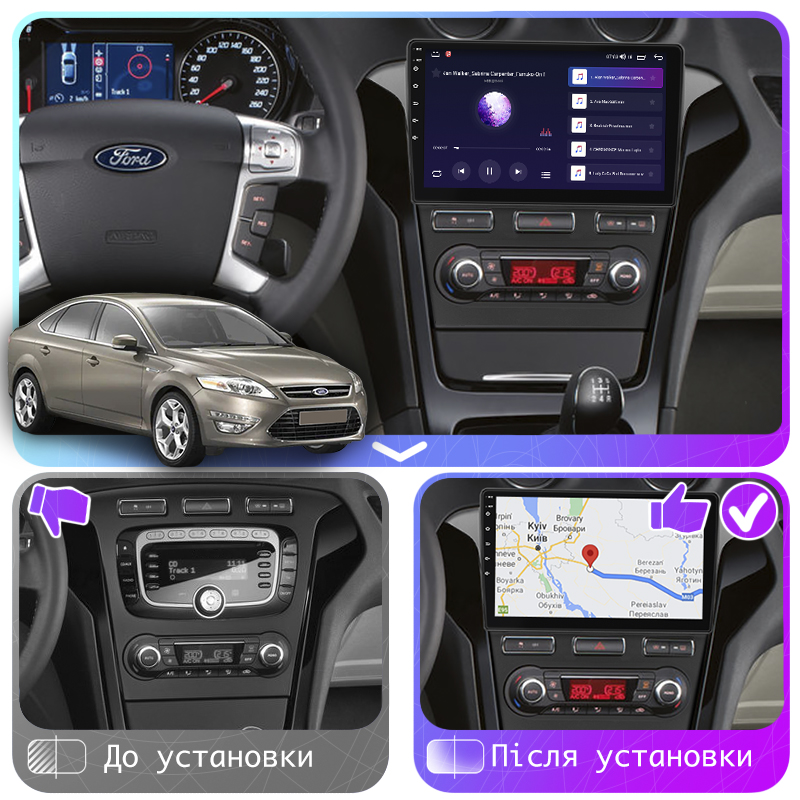 Штатная магнитола Lesko для Ford Mondeo IV Рестайлинг 2010-2014 экран 10" 4/64Gb CarPlay 4G Wi-Fi GPS Prime