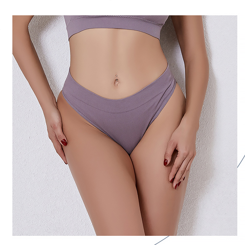 Женские бесшовные трусики бразилианы в рубчик A02# Лиловый M
