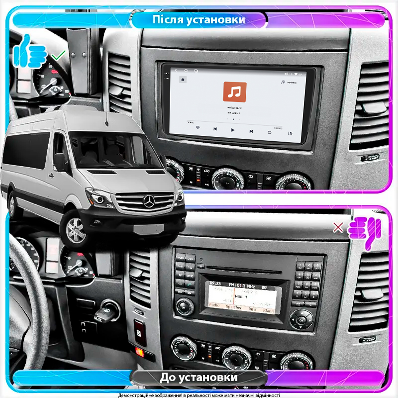 Штатная магнитола Lesko для Mercedes-Benz Sprinter II (W906) 2006-2013 экран 9" 4/64 QLED CarPlay 4G Wi-Fi GPS 360 Prime
