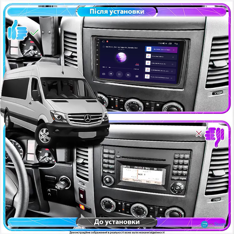 Штатная магнитола Lesko для Mercedes-Benz Sprinter II (W906) Рестайлинг  2014-2018 экран 9" 2/32Gb Wi-Fi GPS Base