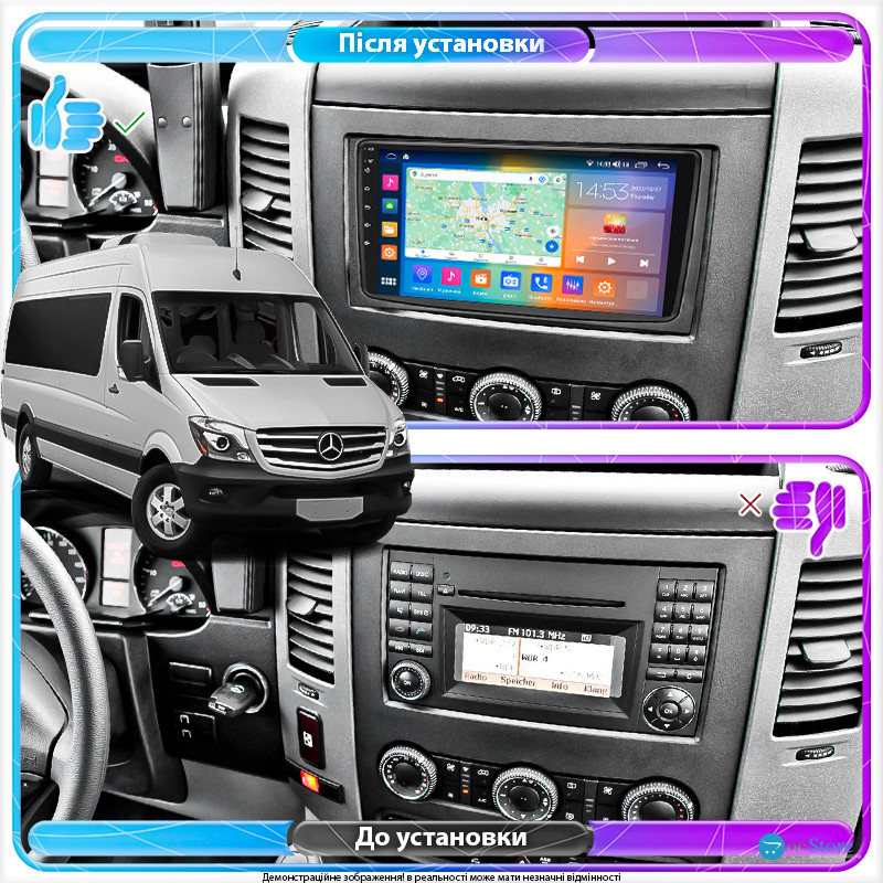 Штатная магнитола Lesko для Mercedes-Benz Sprinter II (W906) Рестайлинг  2014-2018 экран 9" 2/32Gb CarPlay 4G Wi-Fi GPS Prime
