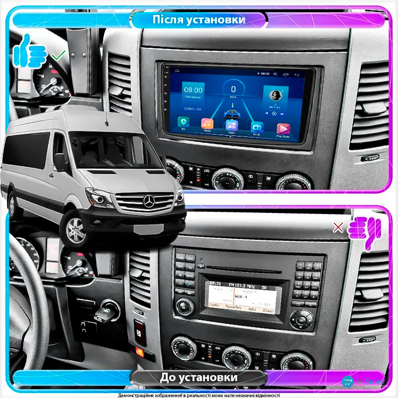 Штатная магнитола Lesko для Mercedes-Benz Sprinter II (W906) Рестайлинг  2014-2018 экран 9" 4/32Gb 4G Wi-Fi GPS Top