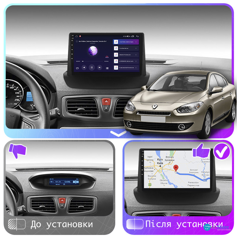 Штатная магнитола Lesko для Renault Fluence I 2009-2013 экран 9" 2/32Gb CarPlay 4G Wi-Fi GPS Prime