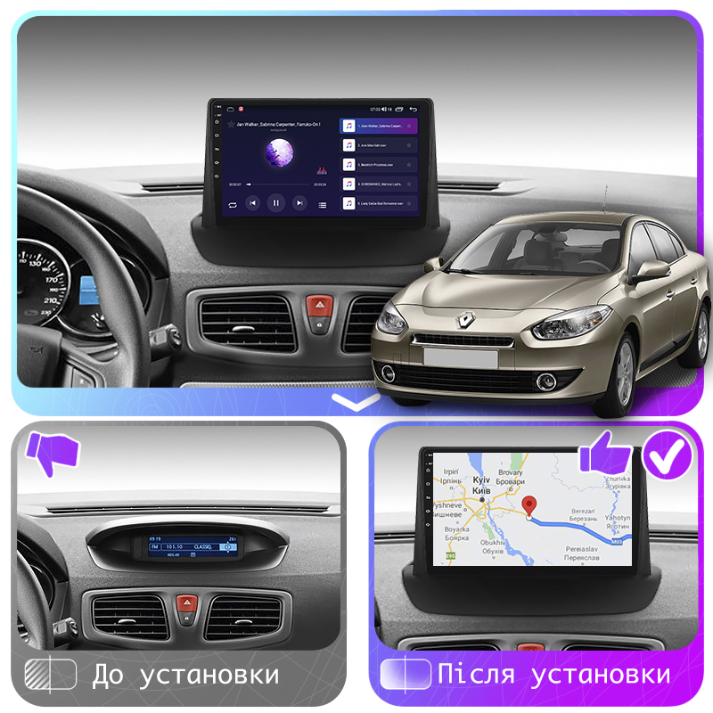 Штатная магнитола Lesko для Renault Fluence I 2009-2013 экран 9" 4/64Gb CarPlay 4G Wi-Fi GPS Prime