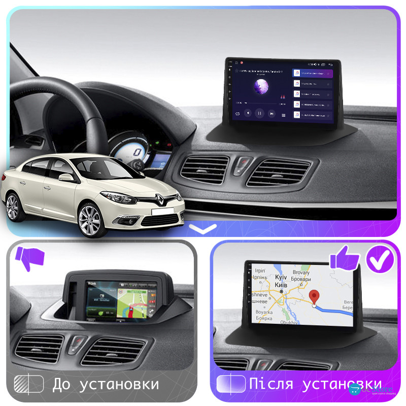 Штатная магнитола Lesko для Renault Fluence I Рестайлинг 2012-2017 экран 9" 2/32Gb CarPlay 4G Wi-Fi GPS Prime