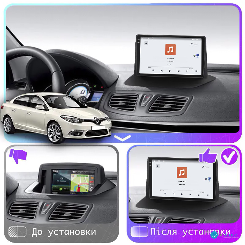 Штатная магнитола Lesko для Renault Fluence I Рестайлинг 2012-2017 экран 9" 4/64 QLED CarPlay 4G Wi-Fi GPS 360 Prime