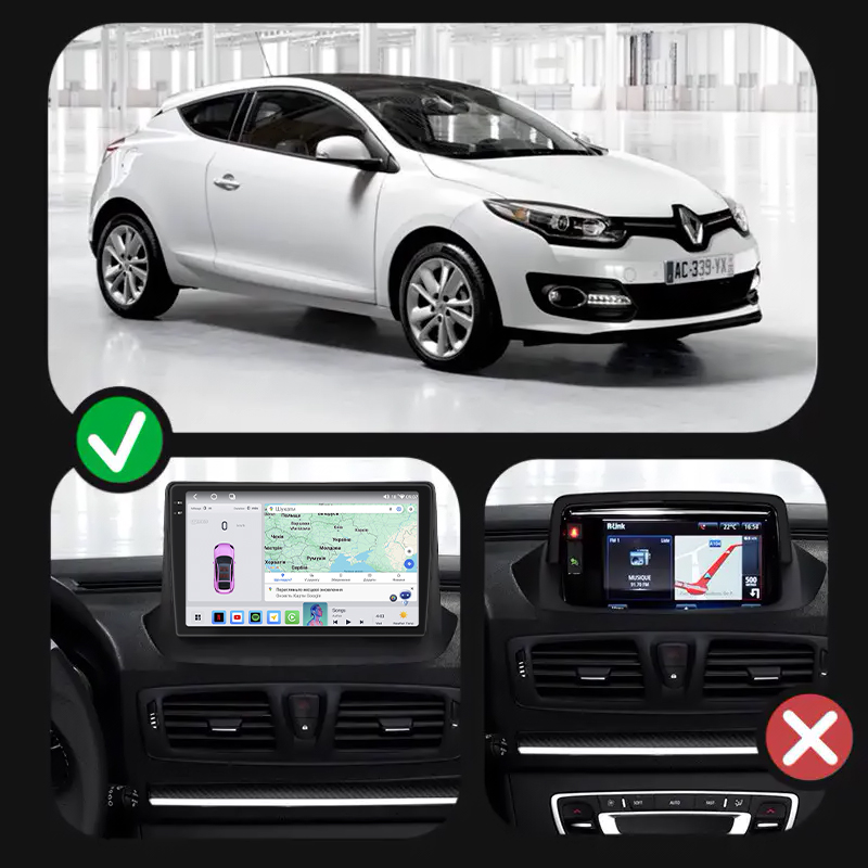 Штатная магнитола Lesko для Renault Megane III Рестайлинг 2 2014-2016 экран 9" 4/64 QLED CarPlay 4G Wi-Fi GPS 360 Prime