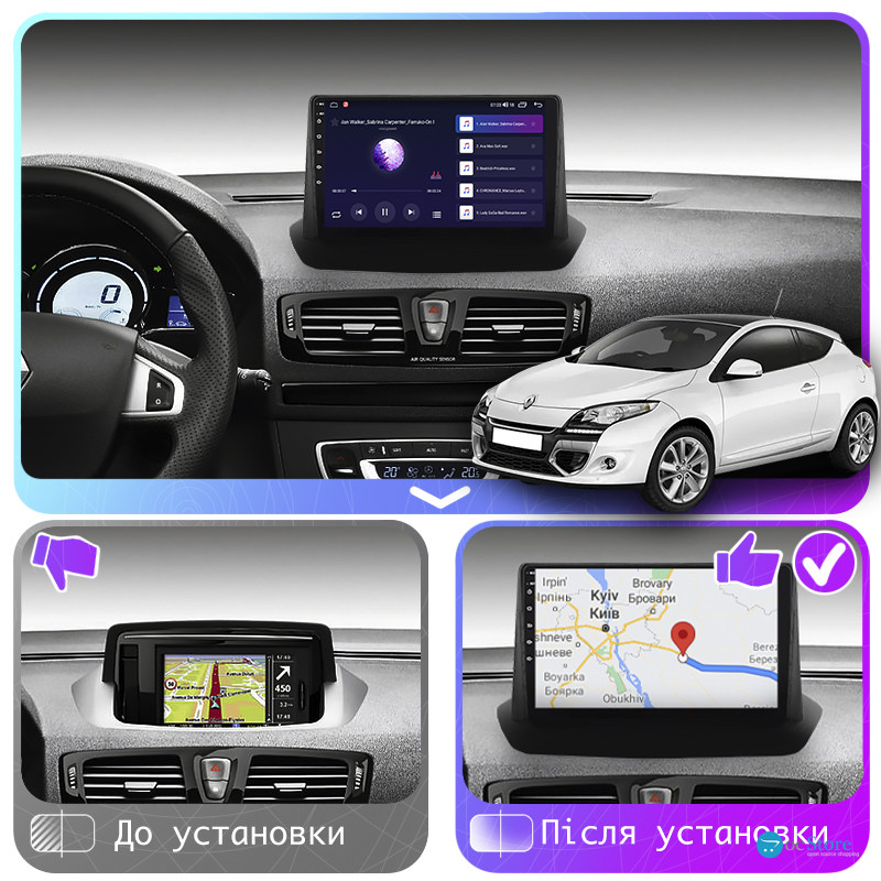 Штатная магнитола Lesko для Renault Megane III Рестайлинг 2012-2014 экран 9" 2/32Gb CarPlay 4G Wi-Fi GPS Prime