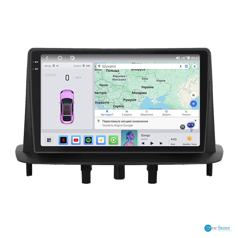 Штатная магнитола Lesko для Renault Megane III Рестайлинг 2012-2014 экран 9" 4/64 QLED CarPlay 4G Wi-Fi GPS 360 Prime