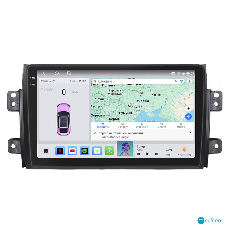 Штатная магнитола Lesko для Suzuki SX4 I (Classic) Рестайлинг 2009-2014 экран 9" 4/64 QLED CarPlay 4G Wi-Fi GPS 360 Prime