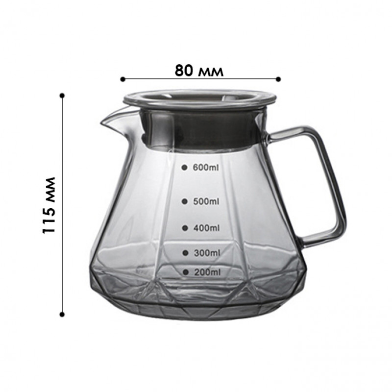 Сервер Choxila 11730 графин для приготовления кофе заварник для пуровера стеклянный 600 мл