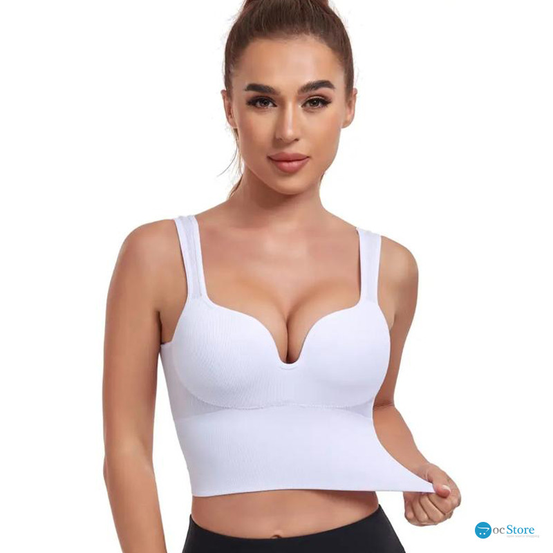 Женский 3D топ 2765# с моделирующим эфектом пушап с глубоким декольте удлиненный Белый M