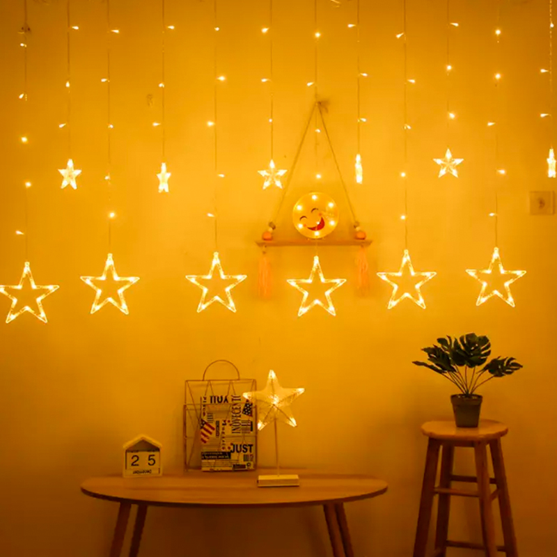 Новогодняя светодиодная гирлянда штора 3*1 метр Звезды Теплый свет