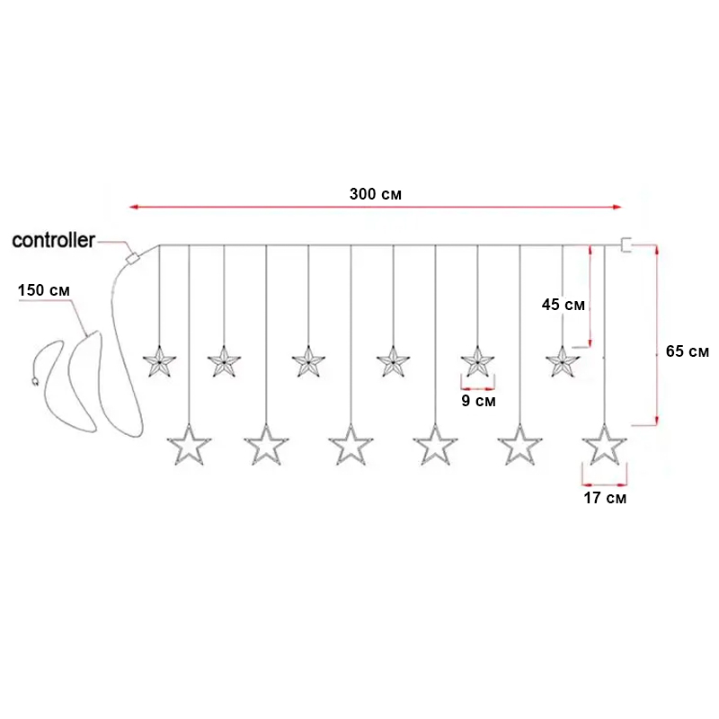 Новогодняя светодиодная гирлянда штора 3*1 метр Звезды Теплый свет