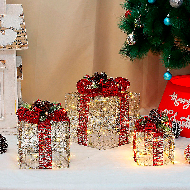 Новогодний декор с подсветкой Новогодние подарки H3474 набор 3 шт Gray