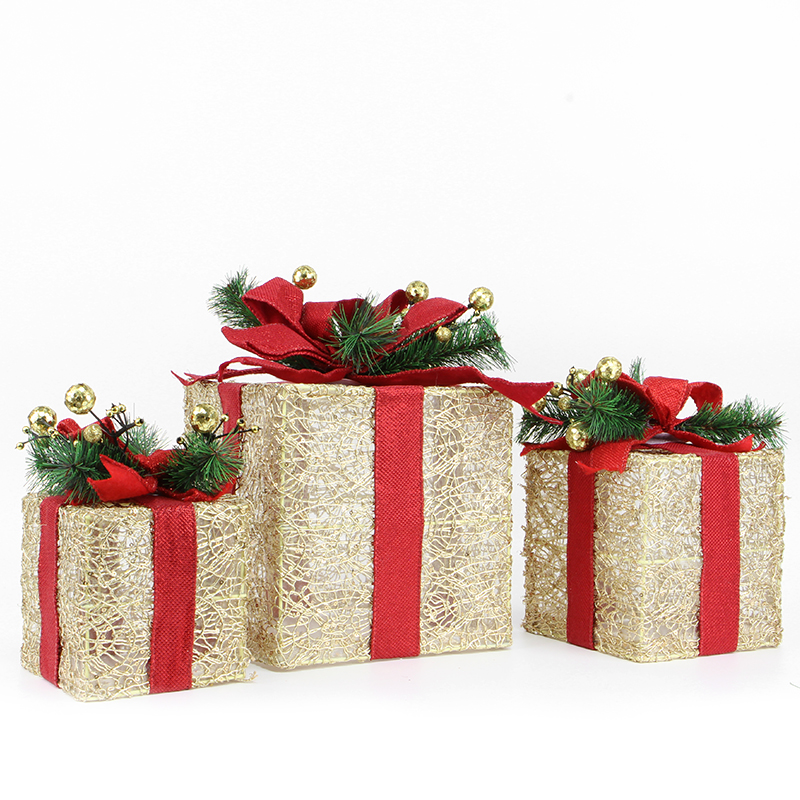 Новогодний декор с подсветкой T1230573 набор 3 шт Новогодние подарки Gold