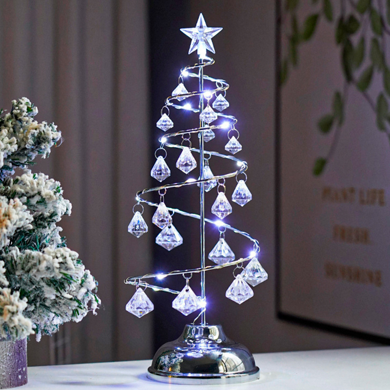 Настольная лампа-ночник SDS001 Хрустальная ёлочка от батареек декоративный светильник новогодний Холодный свет