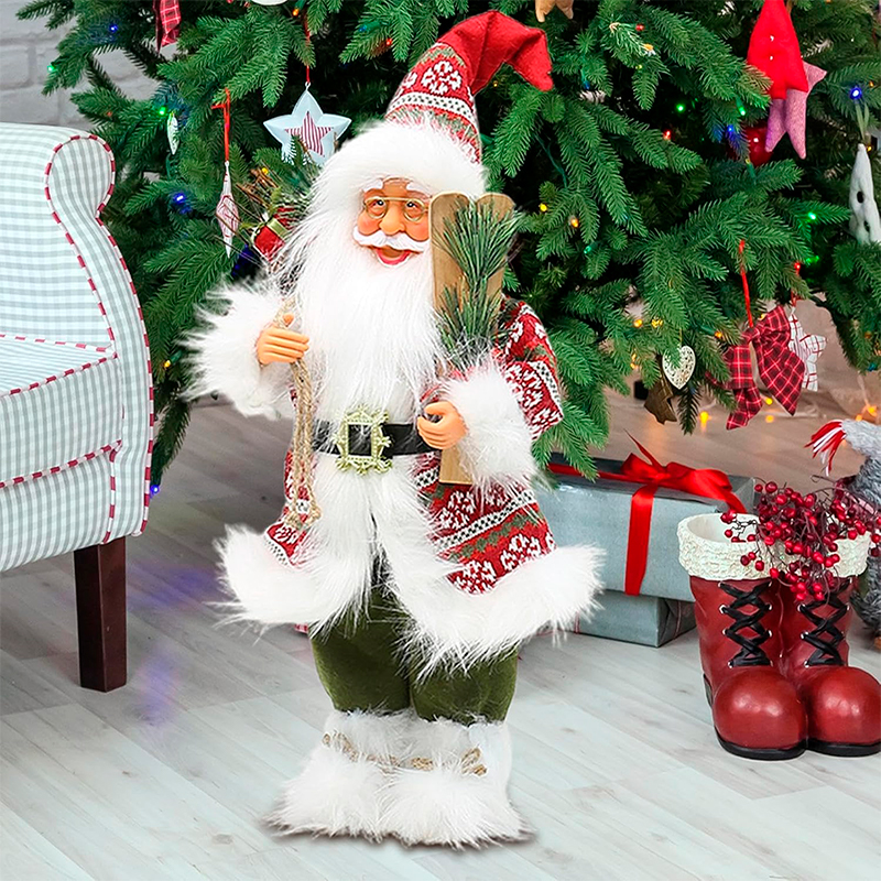 Новогодняя фигурка под елку D-303332 Санта Клаус 30 см рождественская мягкая игрушка Red