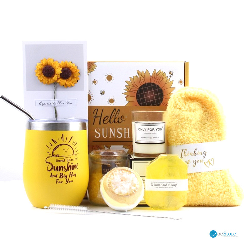 Подарочный Spa Box Sunshine из 7 предметов термостакан алмазное мыло бомбочка для ванны соль для ванны ароматическая свеча носки Yellow