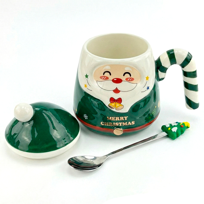 Рождественская чашка "Merry Christmass" Санта JJX001 кружка в форме Санты с ложечкой в подарочной упаковке Green