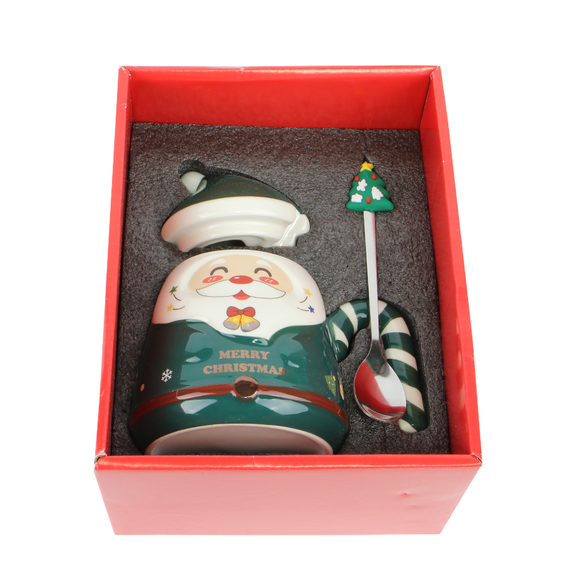 Рождественская чашка "Merry Christmass" Санта JJX001 кружка в форме Санты с ложечкой в подарочной упаковке Green
