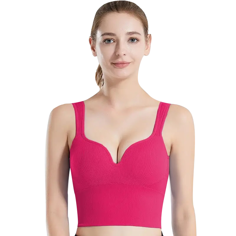 Женский 3D топ 2765# с моделирующим эфектом пушап с глубоким декольте удлиненный Розовый XL