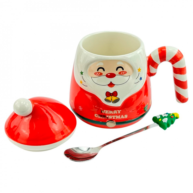 Рождественская чашка "Merry Christmass" Санта JJX001 кружка в форме Санты с ложечкой в подарочной упаковке Red
