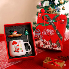 Рождественская чашка "Merry Christmass" Санта JJX003 кружка с ложечкой новогодняя в подарочной упаковке