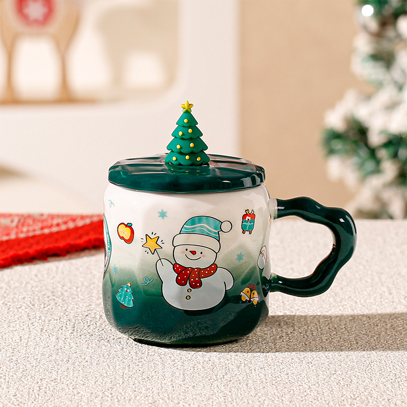 Новогодняя чашка JJX010 Новогодняя феерия кружка с ложечкой крышечкой рождественская в подарочной упаковке Green