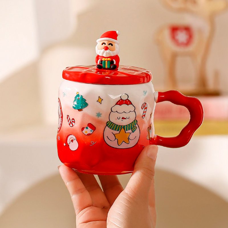 Новогодняя чашка JJX010 Новогодняя феерия кружка с ложечкой крышечкой рождественская в подарочной упаковке Red