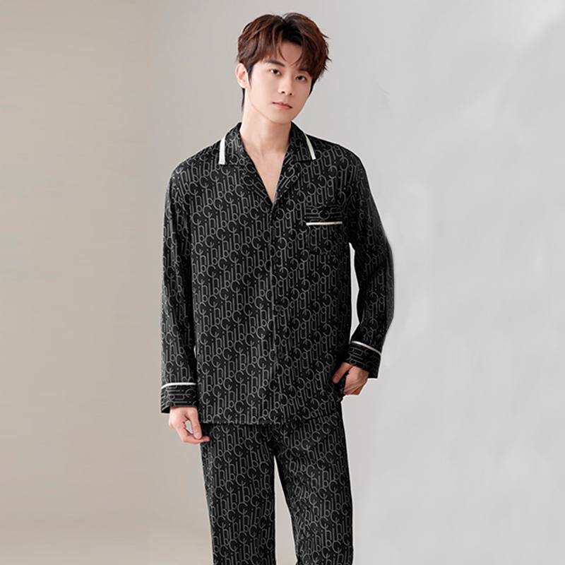 Комплект мужской пижамы TX0027 Черный рубашка с длинным рукавом и штанами 3XL