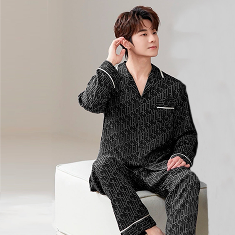 Комплект мужской пижамы TX0027 Черный рубашка с длинным рукавом и штанами 3XL