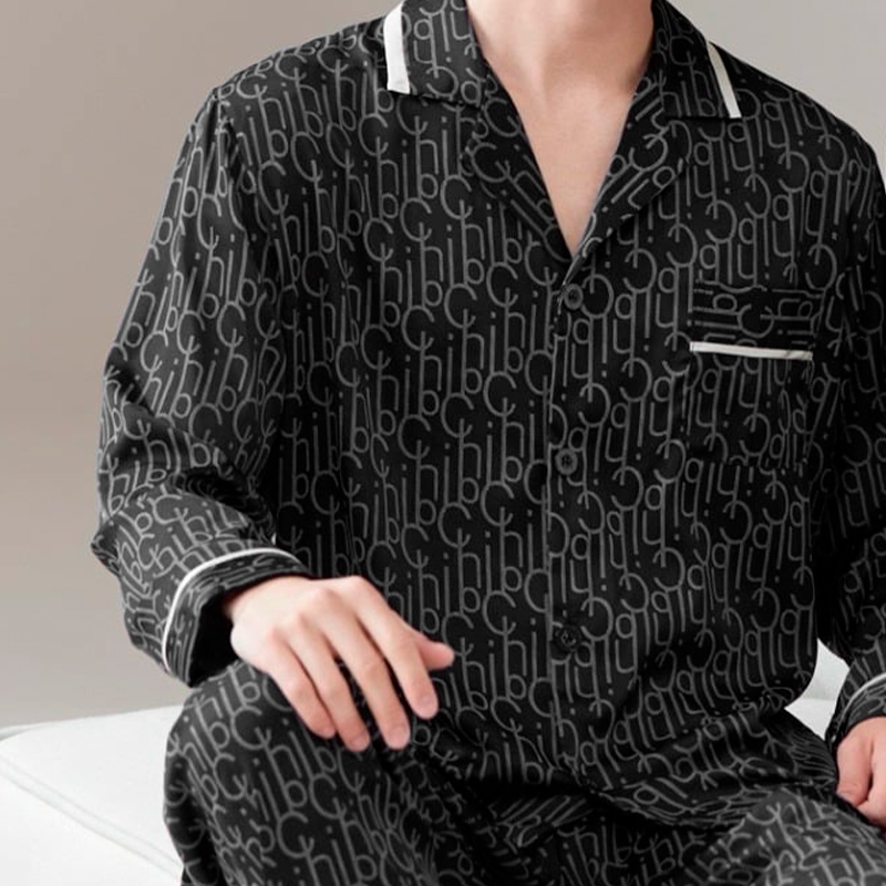 Комплект мужской пижамы TX0027 Черный рубашка с длинным рукавом и штанами L