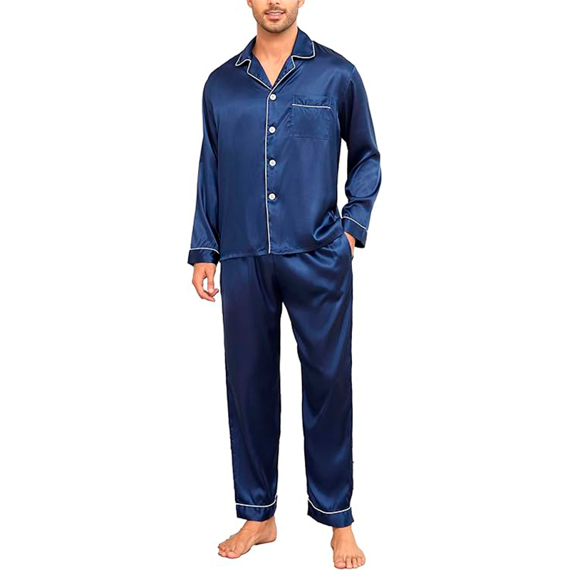 Комплект мужской пижамы TZ21762 Синий рубашка с длинным рукавом и штанами  М