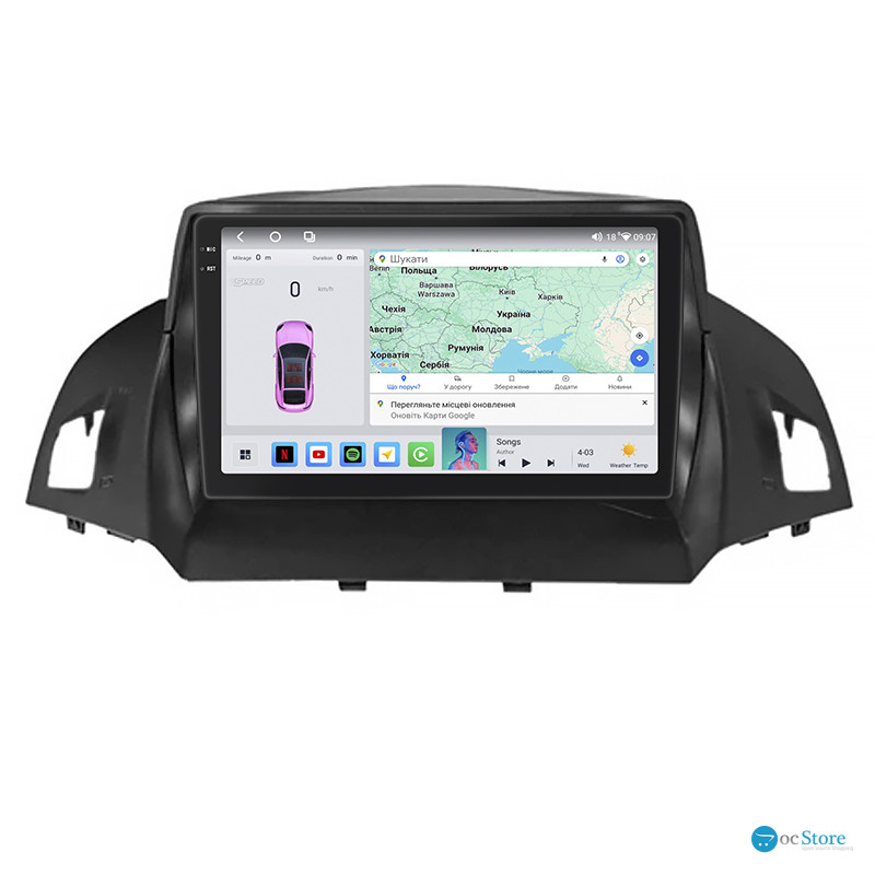 Штатная магнитола Lesko для Ford C-MAX II 2010-2015 экран 9" 4/64 QLED CarPlay 4G Wi-Fi GPS 360 Prime