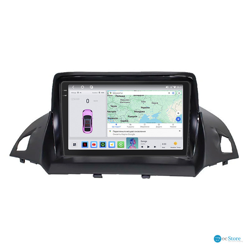 Штатная магнитола Lesko для Ford C-MAX II Рестайлинг 2015-2019 экран 9" 4/64 QLED CarPlay 4G Wi-Fi GPS 360 Prime