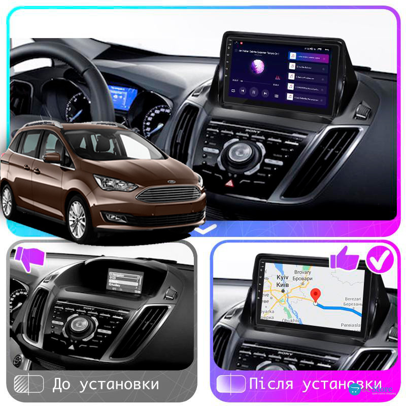 Штатная магнитола Lesko для Ford C-MAX II Рестайлинг 2015-2019 экран 9" 6/128Gb 4G Wi-Fi GPS Top