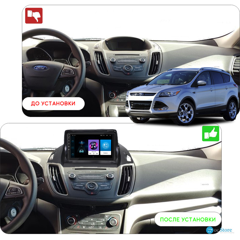 Штатная магнитола Lesko для Ford Escape III Рестайлинг 2015-2019 экран 9" 1/16Gb Wi-Fi GPS Base