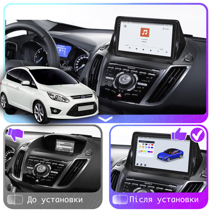 Штатная магнитола Lesko для Ford Escape III Рестайлинг 2015-2019 экран 9" 4/64 QLED CarPlay 4G Wi-Fi GPS 360 Prime